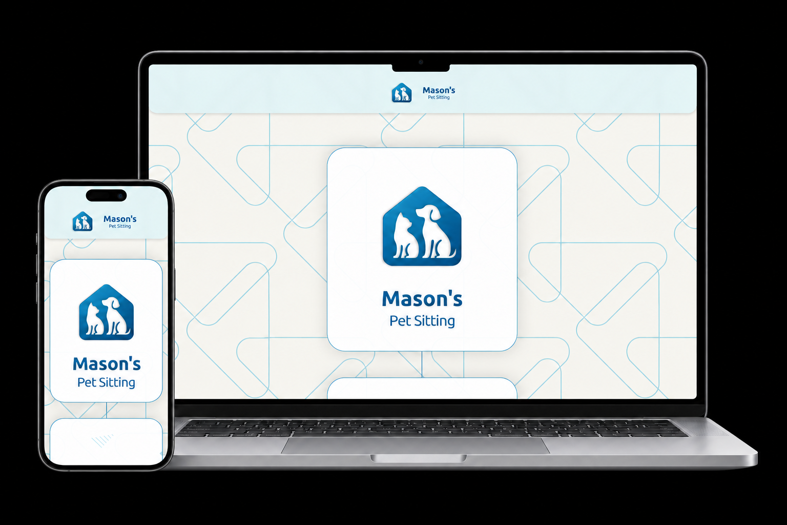 Mason’s Pet Sitting website shown in its desktop layout on a MacBook and mobile layout on an iPhone